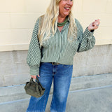 Savannah Stripe Oversized Button-Down in Sage