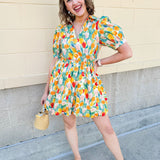 Tulip Garden Puff Sleeve Mini Dress