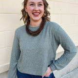 Dark olive long sleeve knit tee with round neck