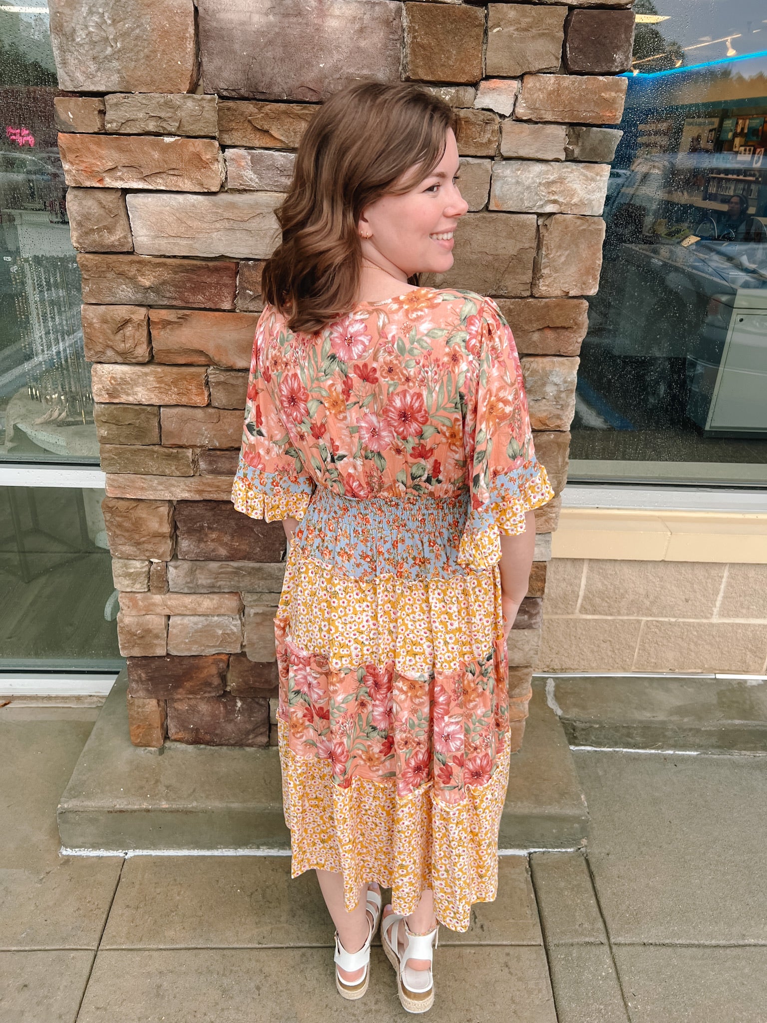 Sunlit Magic Floral Midi Dress-Plus Size | Back View