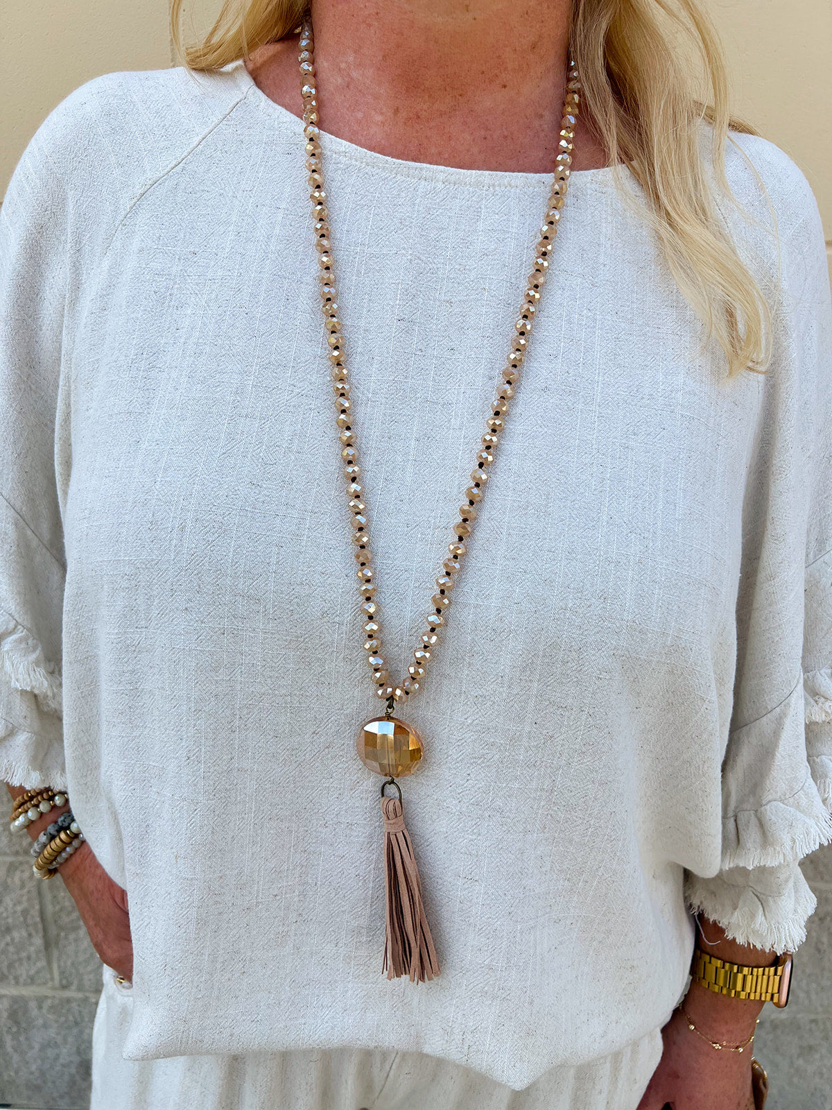 Debbie Pendant Necklace with Tassel in Champagne - The Pink Pineapple 850