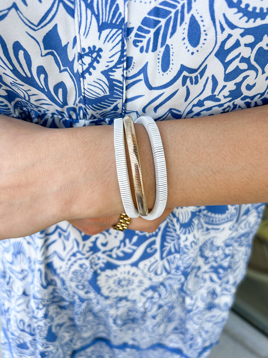 White and Gold Set of 3 Wired Stretch Bracelets