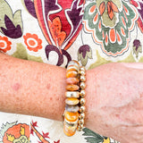 Natural Stone Metal Ball Beaded Stretch Bracelet in Brown