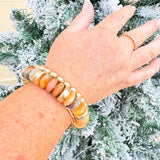 Natural Stone Metal Ball Beaded Stretch Bracelet in Brown