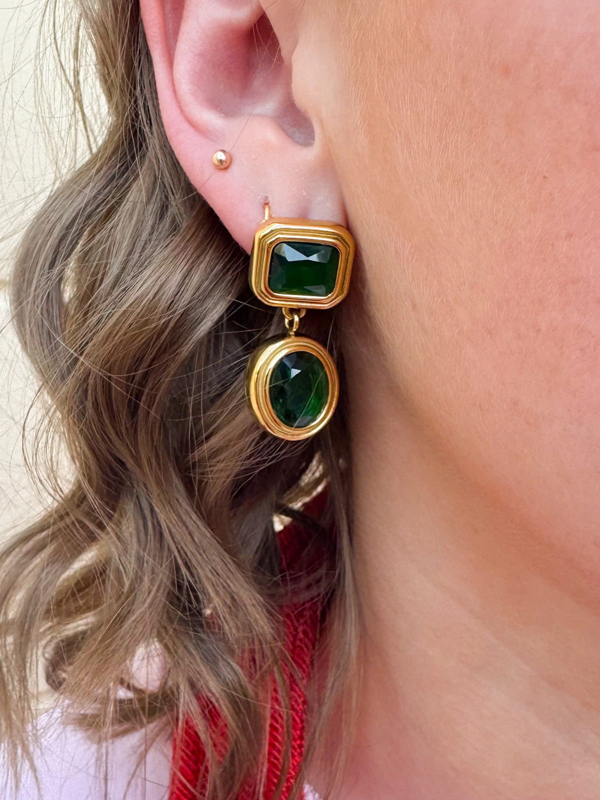 Evergreen Glow Emerald-Cut Gold Dangle Earrings