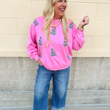 [Mary Square] Sarah Sequin Green Trees Sweatshirt