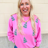 [Mary Square] Sarah Sequin Green Trees Sweatshirt