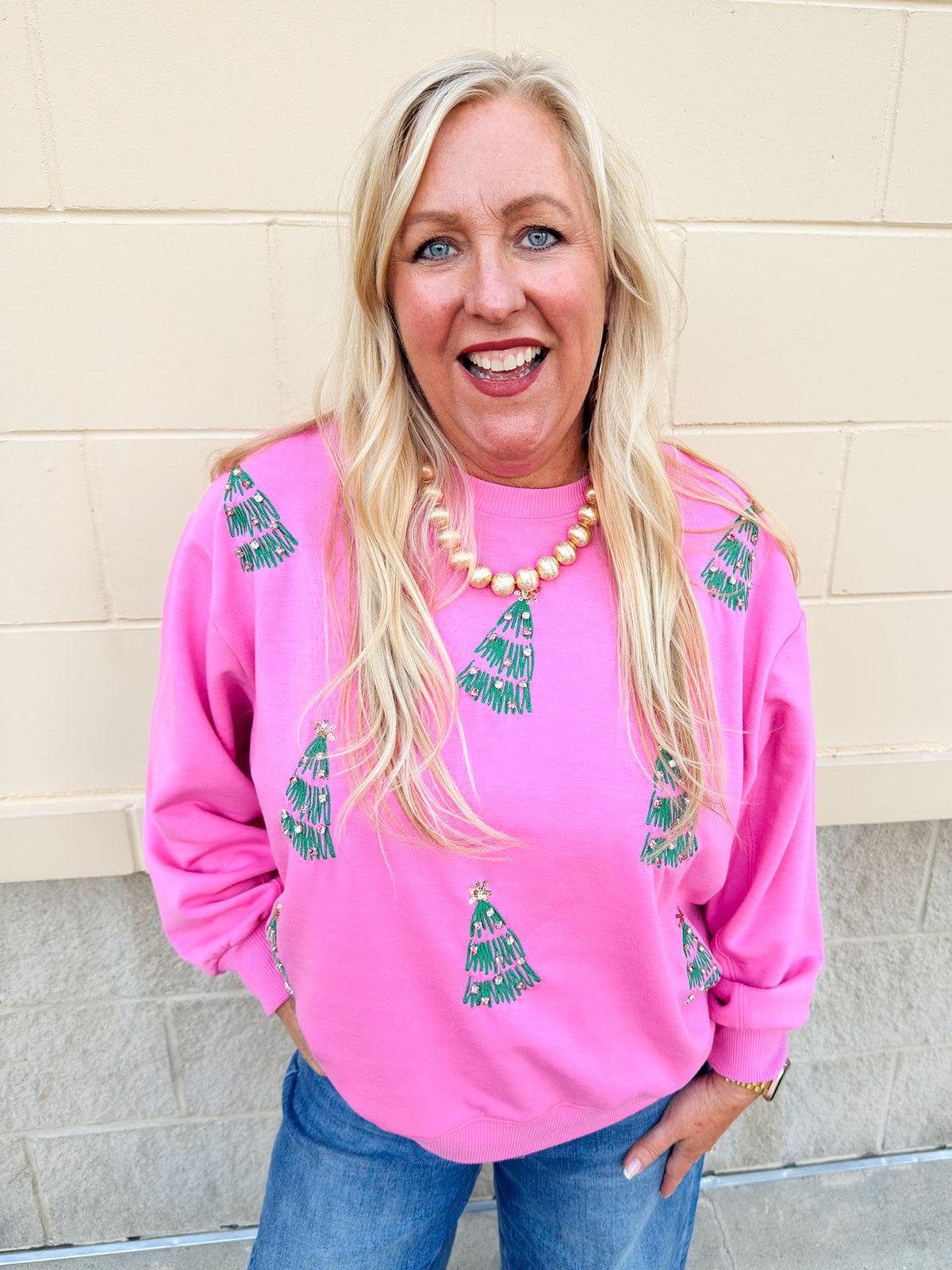 [Mary Square] Sarah Sequin Green Trees Sweatshirt