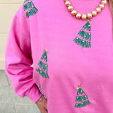 [Mary Square] Sarah Sequin Green Trees Sweatshirt