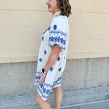 Grecian Getaway Puff Sleeve Mini Dress