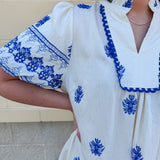 Grecian Getaway Puff Sleeve Mini Dress