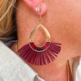  Garnet beaded fringe earrings with faceted stone stud