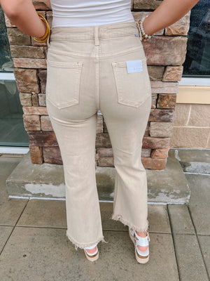 The Jessie High-Rise Knee Distressed Pants-Sand | Back View