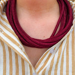 Garnet rope-style necklace with gold hardware and adjustable clasp