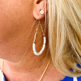 Shell Beads Oval Shaped Dangling Earrings-White
