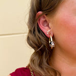 Gold hoop earrings with FSU garnet and gold enamel logo charms