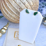 Irregular semi-precious green stone stud earrings dipped in 18k gold, handmade by Easton Elle.