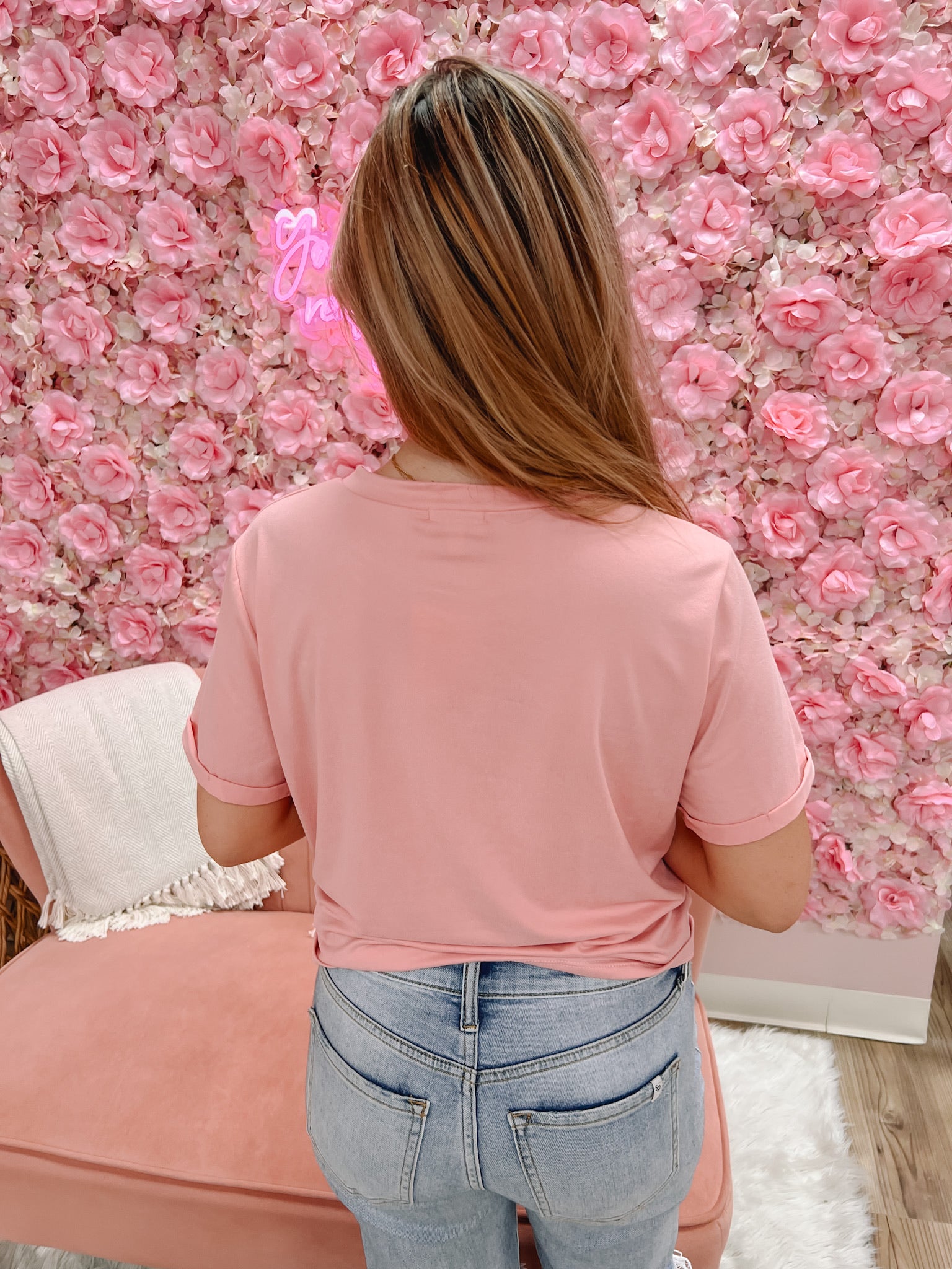 Lovely Twisted Knot Pink Tee | Back View
