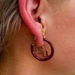 Gold hoop earrings with FSU garnet and gold enamel logo charms