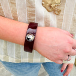 Garnet marbled resin cuff bracelet with gold FSU logo detail