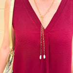 Chunky gold rolo chain necklace with two large freshwater pearl drops