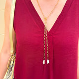 Chunky gold rolo chain necklace with two large freshwater pearl drops