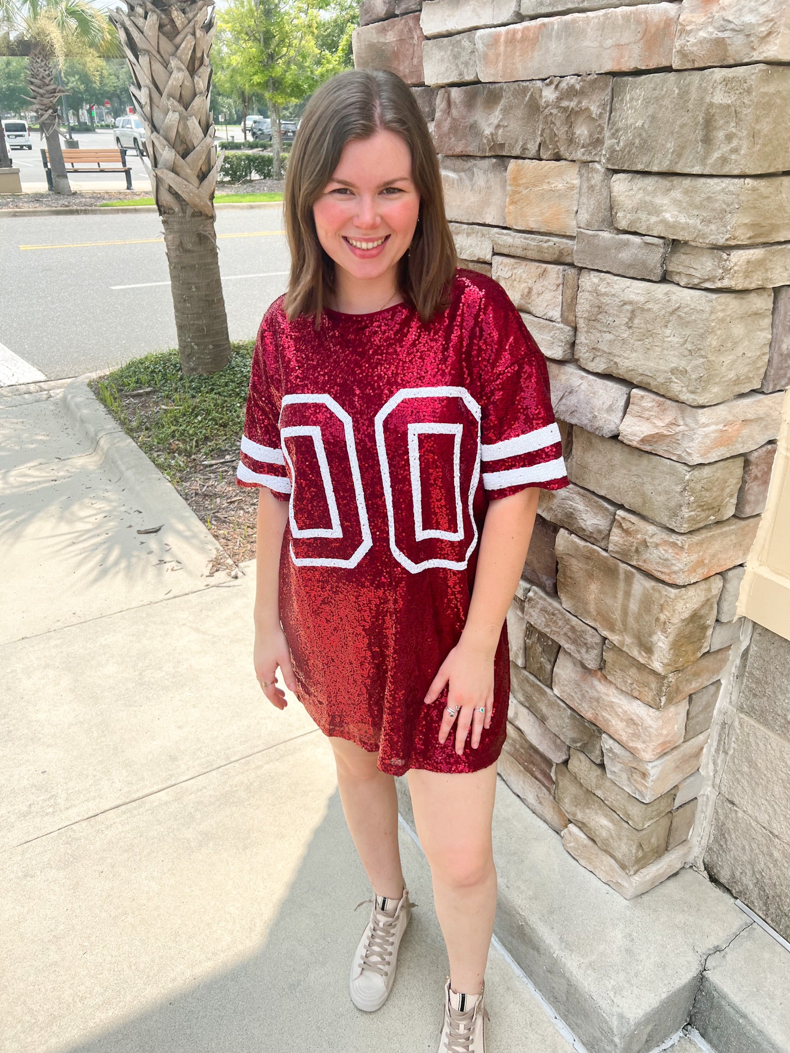 Game Day Short Sleeve Sequin Dress | Front View