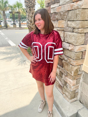 Game Day Short Sleeve Sequin Dress | Front View