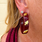Garnet resin hoop earrings with gold FSU logo charm