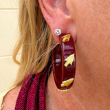 Garnet resin hoop earrings with gold FSU logo charm