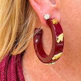 Garnet resin hoop earrings with gold FSU logo charm
