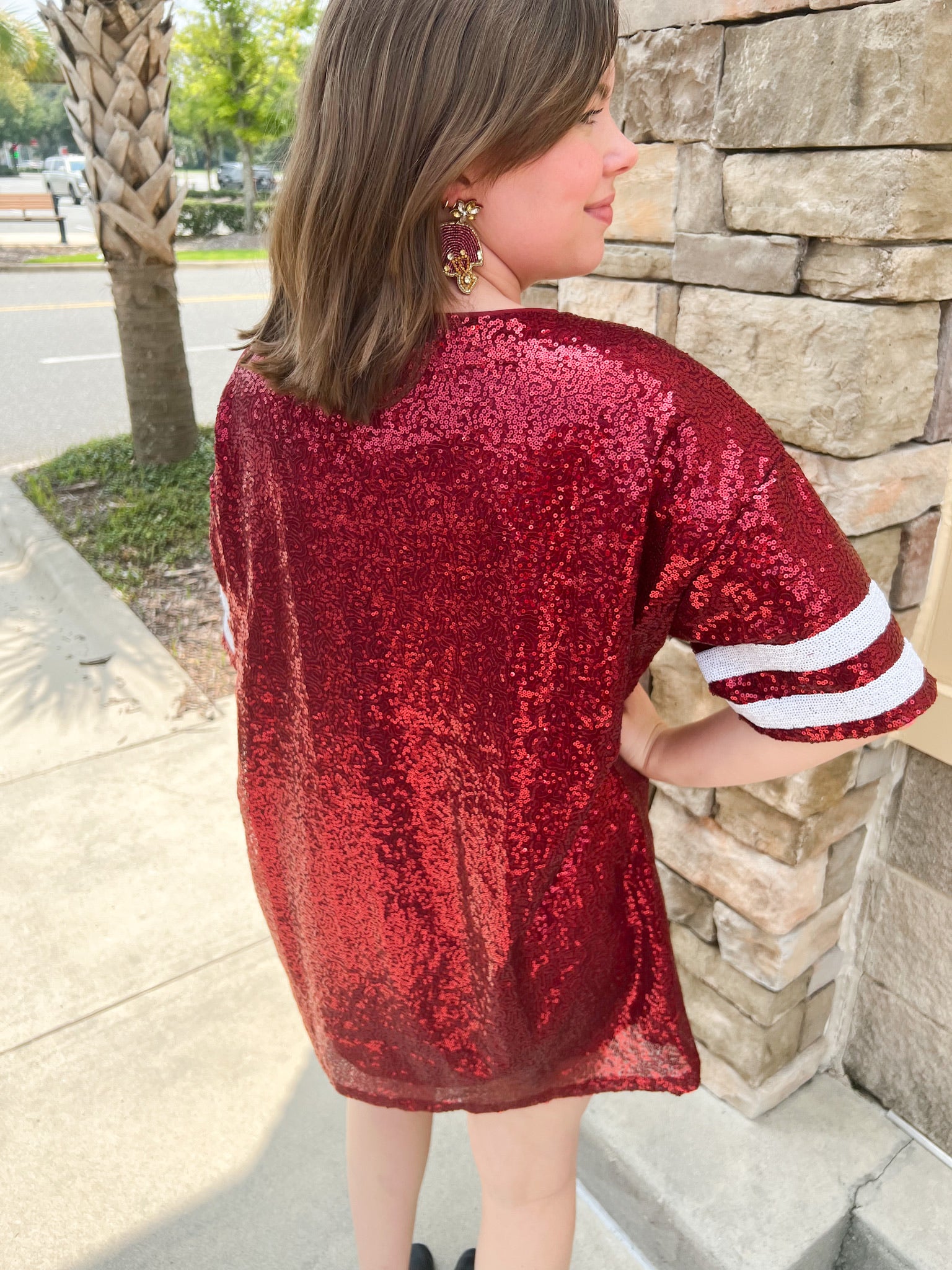 Game Day Short Sleeve Sequin Dress | Back View