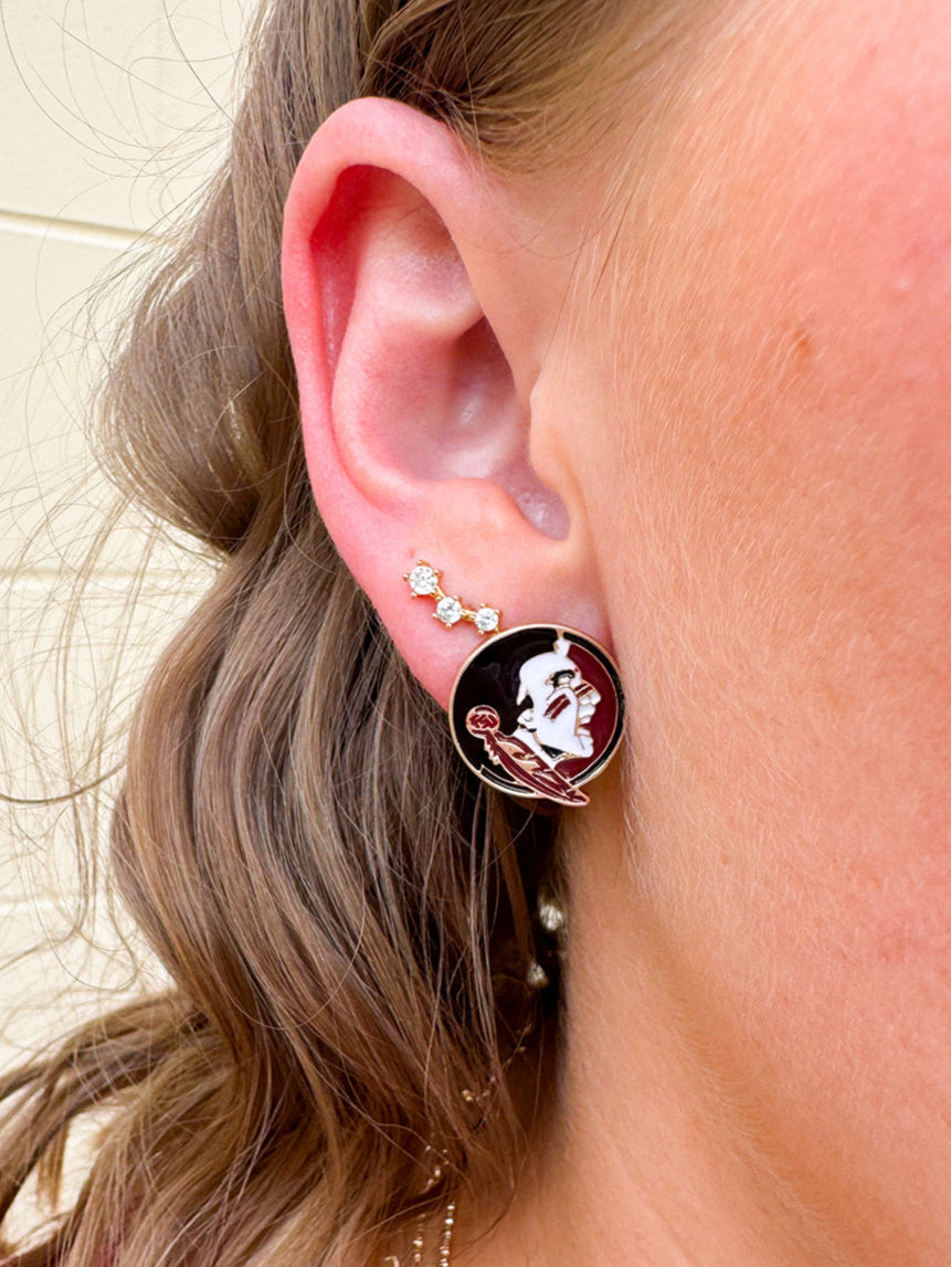 FSU enamel logo stud earrings in garnet and gold with gold backing
