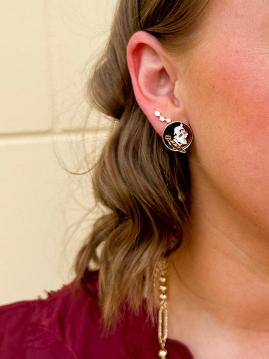 FSU enamel logo stud earrings in garnet and gold with gold backing