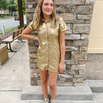 It's Showtime Gold Button Down Dress | Front View