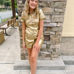 It's Showtime Gold Button Down Dress | Front View