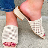 Cream knit-style leather heels with square toe and block heel