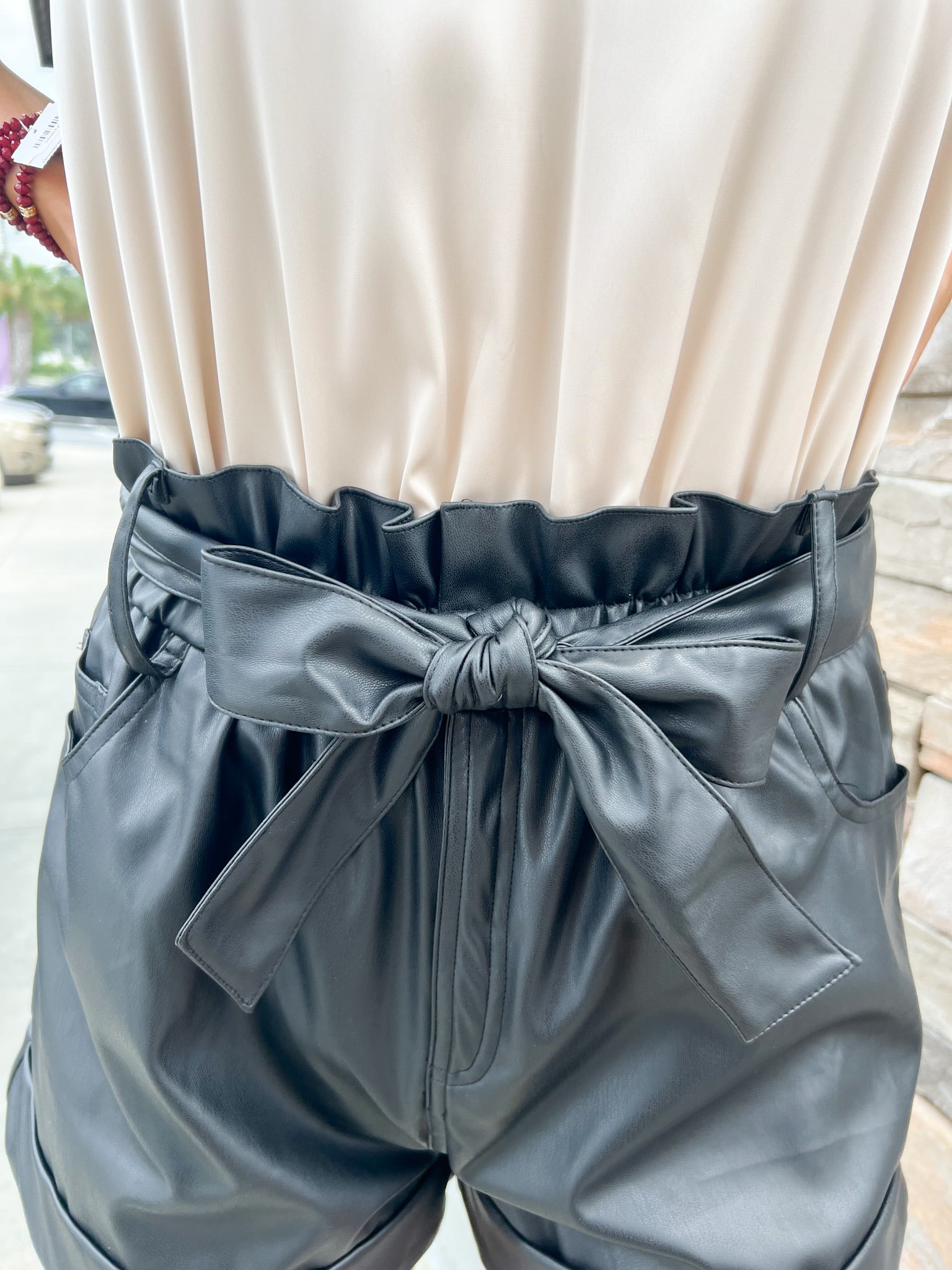 Showtime Style Leather Belted Shorts | Close Up