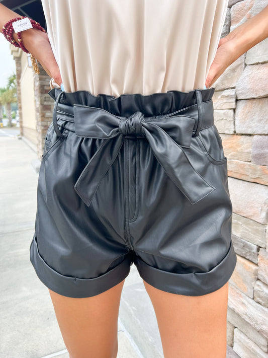 Showtime Style Leather Belted Shorts | Front View