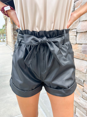 Showtime Style Leather Belted Shorts | Front View