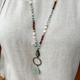 Natural Stone Bead Necklace with Stone Pendant-Mint