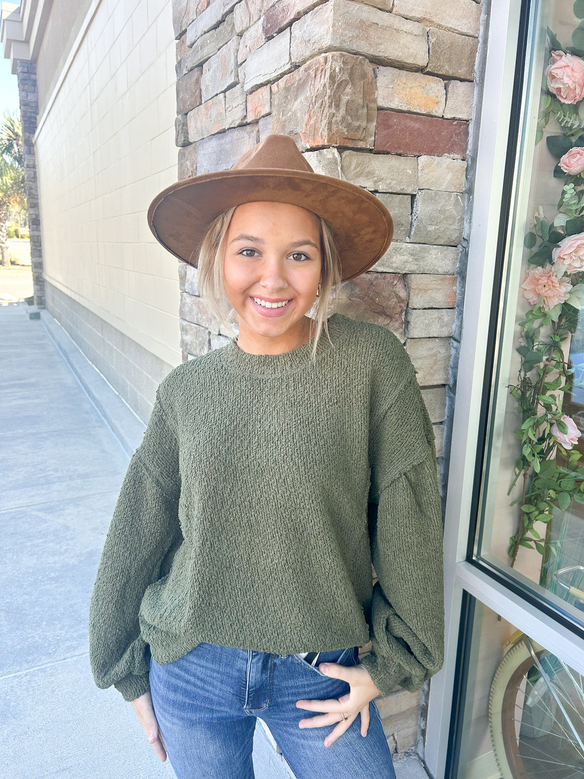 Snuggle Weather Sweater Top-Olive