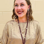  Garnet and gold hand beaded earrings with “Go Noles” lettering and crystal cluster studs, perfect for FSU fans.
