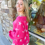 Seasonal Treat Star Print Sweater-Pink