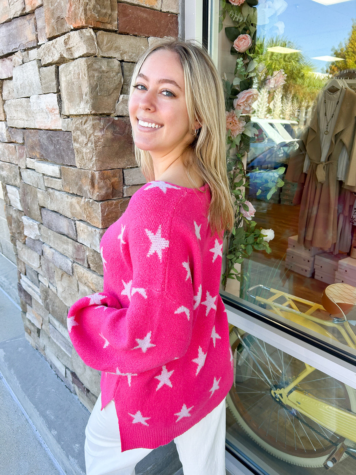 Seasonal Treat Star Print Sweater-Pink