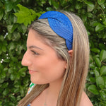 Braided Raffia Headband-Royal Blue | Side View