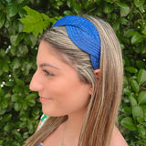 Braided Raffia Headband-Royal Blue | Side View