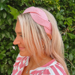 Braided Raffia Headband-Light Pink | Styled View