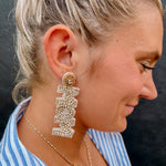 MOM Seed Beaded Earrings | Front View