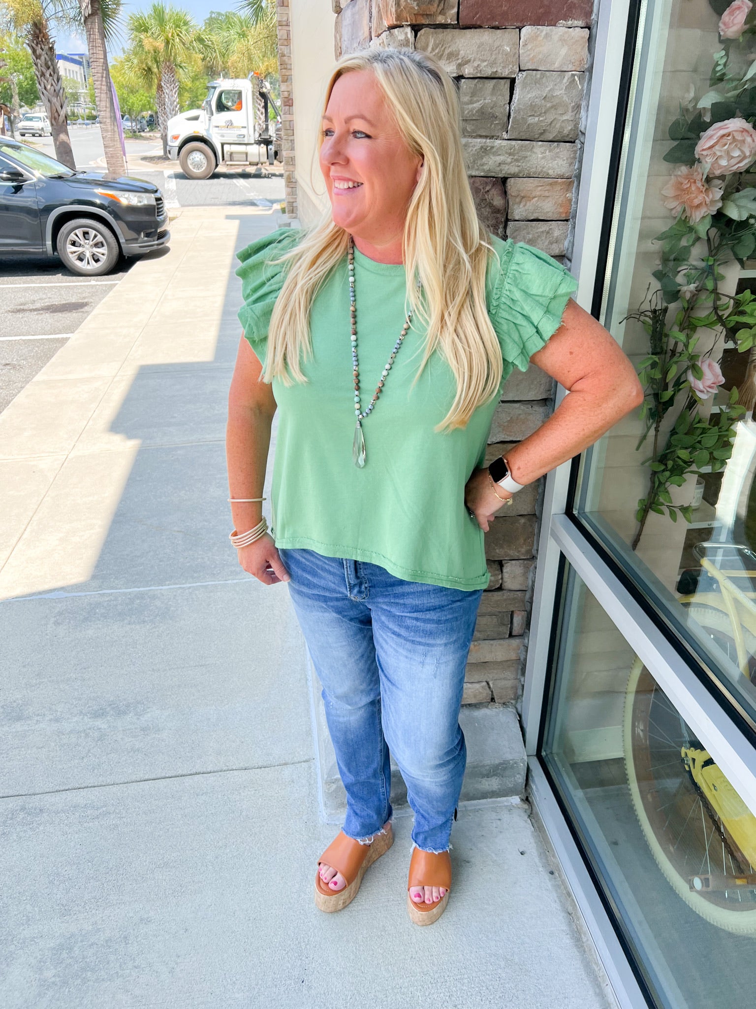 Stellar Style Ruffle Sleeve Top-Plus Size | Front View
